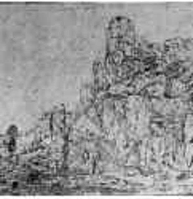 Отвесные скалы над речной долиной 1621-1632 - Офорт, серый оттиск на белой бумаге 99 x 134 мм Британский музей Лондон