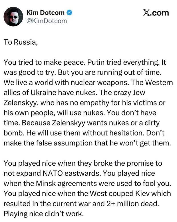 Немецкий бизнесмен Ким Дотком - советует России незамедлительно завершить
