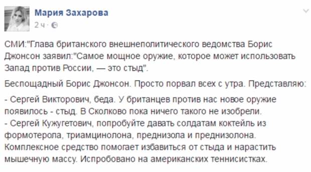 Пользователи соцсетей в восторге от шутки Захаровой про Шойгу и Лаврова