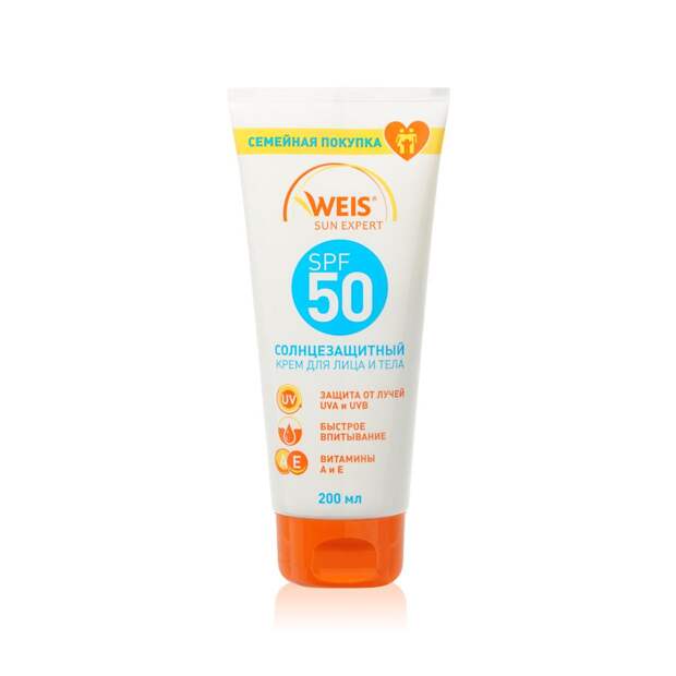 Солнцезащитный крем Sun Expert для лица и тела SPF 50, Weis, 746 руб. («Сбермаркет»)