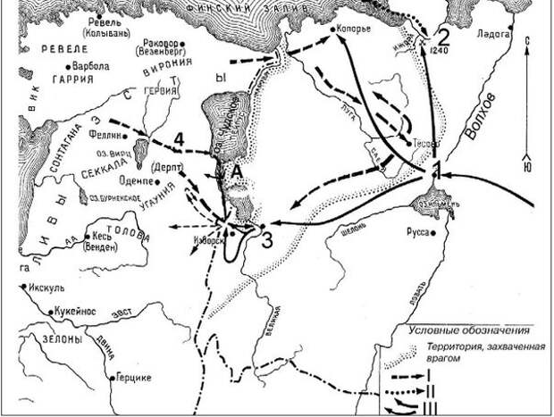 Карта похода Ярослава на Колывань.