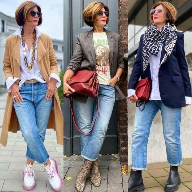 12 джинсовых образов для работающих женщин 60+