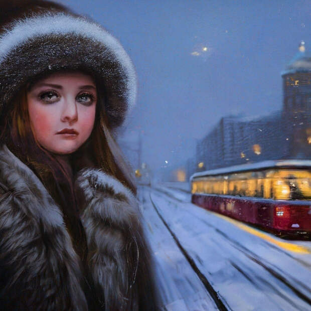 Середина 1980-х годов. Зима. Вечер. Девушка на троллейбусной остановке