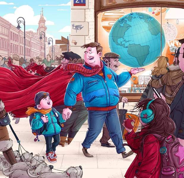 Супергерой Михаил Дзекан, в мире, карикатура, люди, мир, рисунок, фантазия, художник