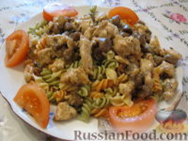 Фото к рецепту: Паста с курицей и грибами