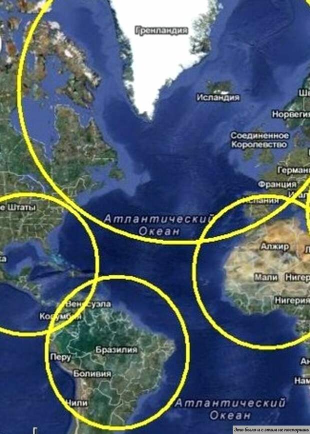Области поисков подводной Атлантиды. Картинка с сайта https://proza.ru/2013/09/13/1577