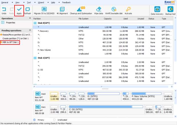 Как конвертировать MBR в GPT без потери данных в Windows EaseUS Partition Master MBR to GPT conversion