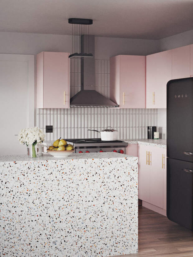 розовый кухонный гарнитур: фото