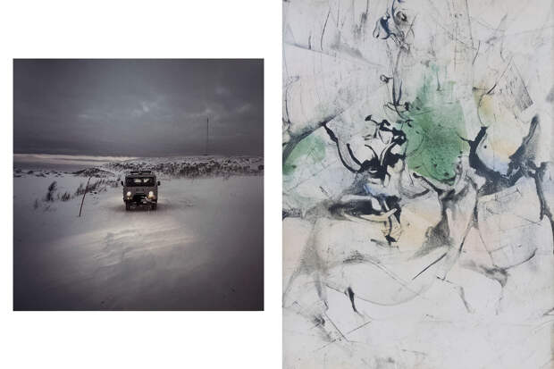 Слева: Дмитрий Марков, «Териберка», 2015 год / Евгений Михнов-Войтенко, «Зелёное с чёрным», 1975 год