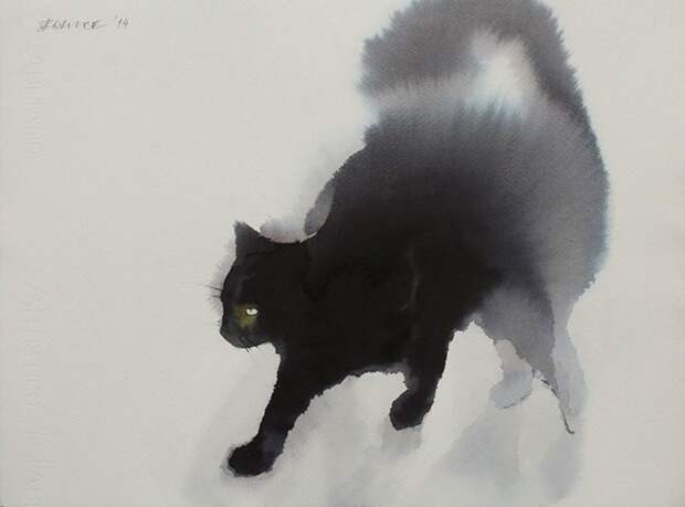 Акварельные коты акварель, картина, кот