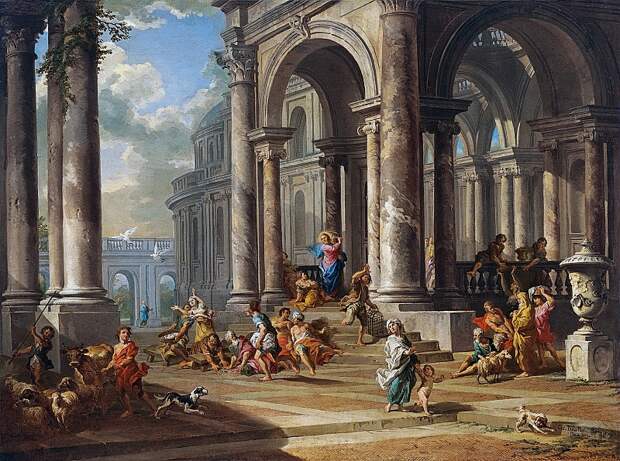 La expulsion de los mercaderes del tempo, 1724, Автор: Panini, Giovanni Paolo (Джованни Паоло Панини)