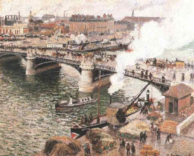 Pissarro Bouidieu Bridge, Rouen, Damp Weather, 1896, Art gal. Писсарро, Камиль
