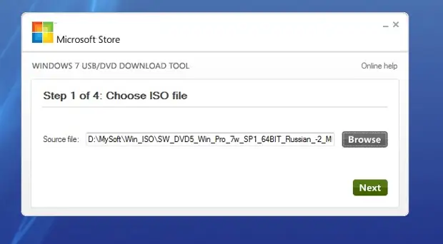 Microsoft Windows 7 USB/DVD Download Tool записывает образ Windows на установочный USB-накопитель