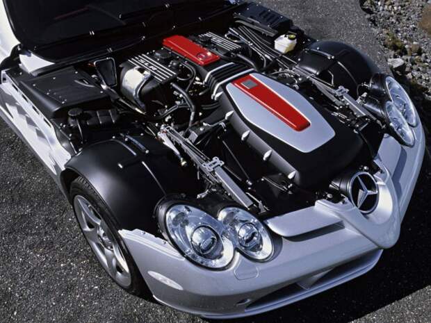 Mercedes SLR двигатель, капот, мотор, суперкар