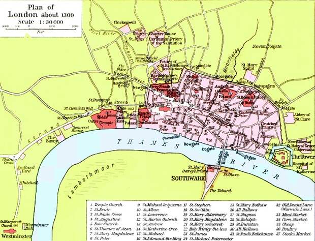 План Лондона 1300 г.