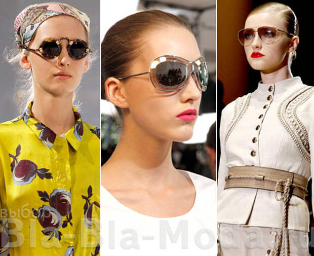 На фото модные солнцезащитные очки: Rochas, Jil Sander, Gucci