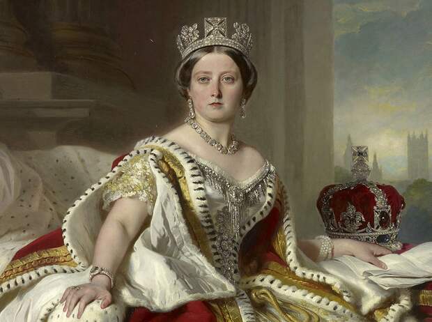 Деталь портрета королевы Виктории в коронационных одеяниях, Франц Ксавер Винтерхальтер, 1859. (сс) Wikimedia Commons