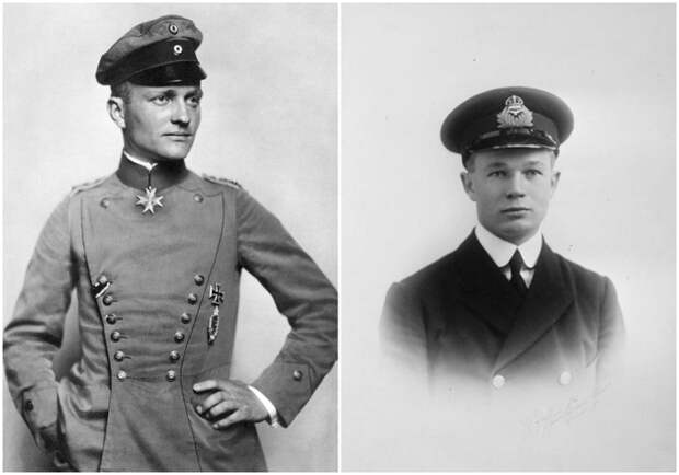 Слева направо: Красный барон. \ Артур Рой Браун — британский канадский лётчик-ас Первой мировой войны, капитан.