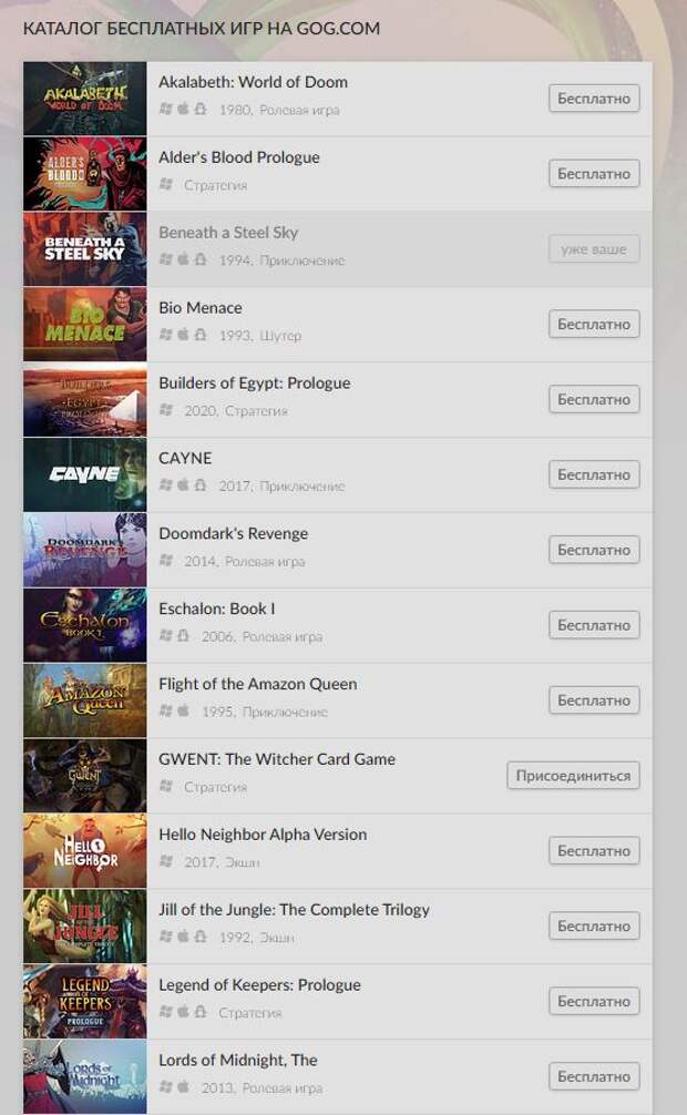 Раздача: 27 бесплатных игр разных жанров от GOG 1