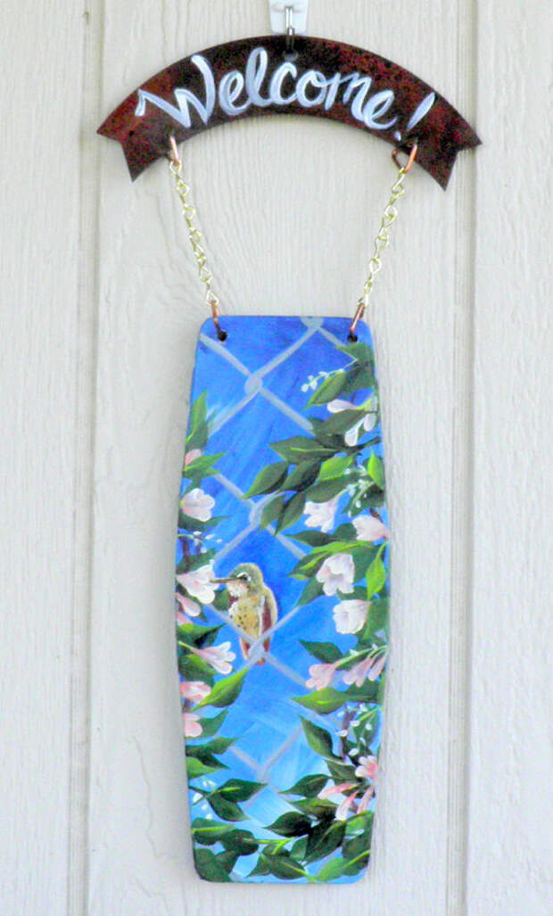 Hummingbird Welcome Sign, Hand Made, Hand Painted, Original Design