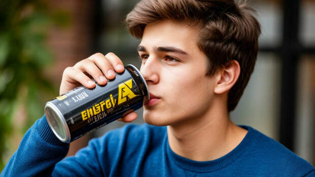 Молодой человек пьет энергетик / Изображение сгенерировано с помощью нейросети