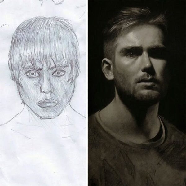 3. "Два автопортрета, которые я нарисовал, глядя в зеркало, с разницей в 10 лет - в 13 и в 23" 3. "Два автопортрета, которые я нарисовал, глядя в зеркало, с разницей в 10 лет - в 13 и в 23"
