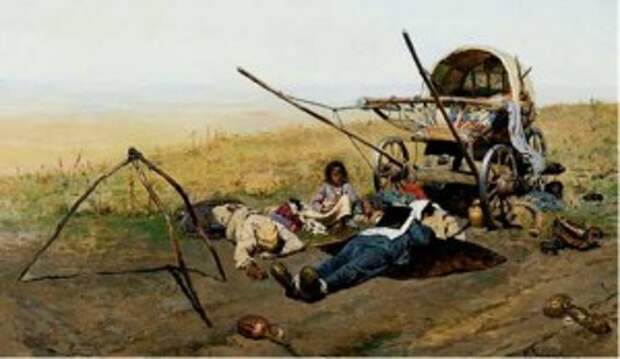 Иванов С. В. «Смерть переселенца в пути» (1889, Третьяковская галерея)