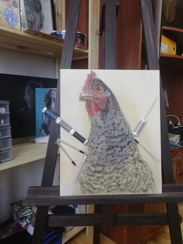 Курочка из ниток и гвоздей String Art, Курица, Рукоделие, Рукоделие с процессом, Длиннопост