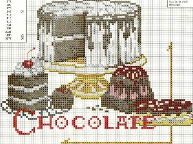 Схемы вышивки крестиком "Кухонная тема" шоколадные пирожные