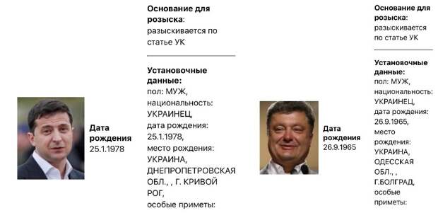 МВД РФ объявило в розыск Зеленского и Порошенко