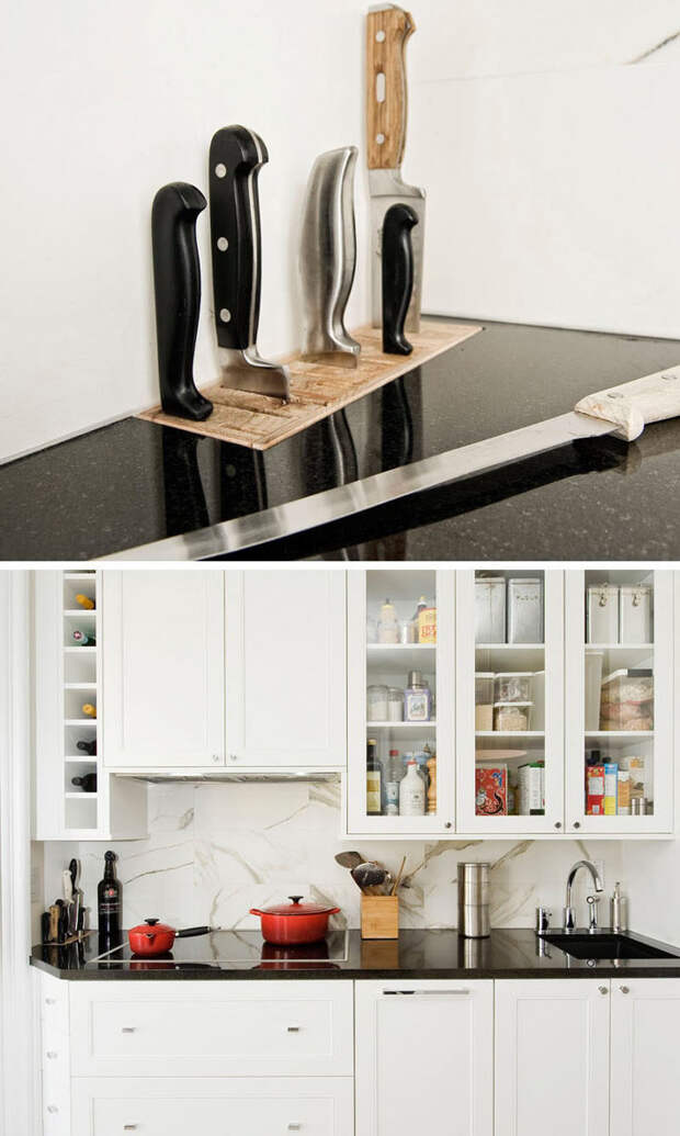 Блок с размещением ножей на кухонной рабочй поверхности фото