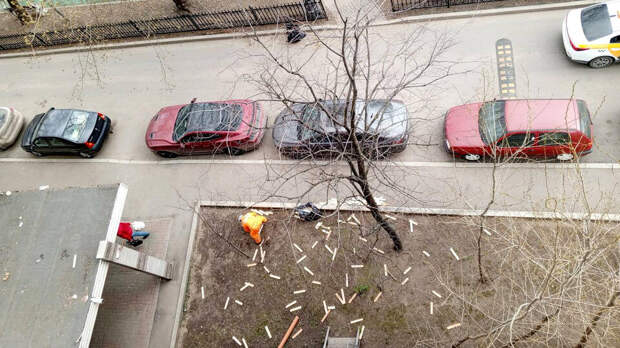 В Москве женщина закидала двор фанерой из окна и пробила несколько машин