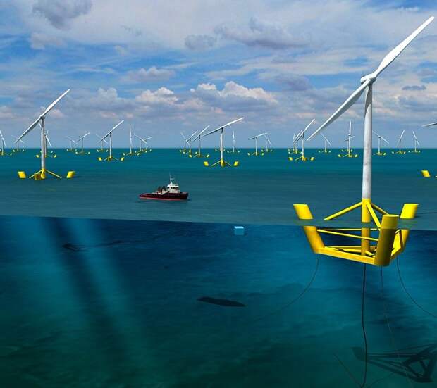 На восточном побережье Шотландии планируют построить огромную в мире ветряную ферму, которая будет плавать по поверхности воды
