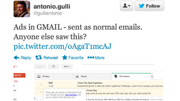 Google замаскировала рекламу под письма в ящиках Gmail