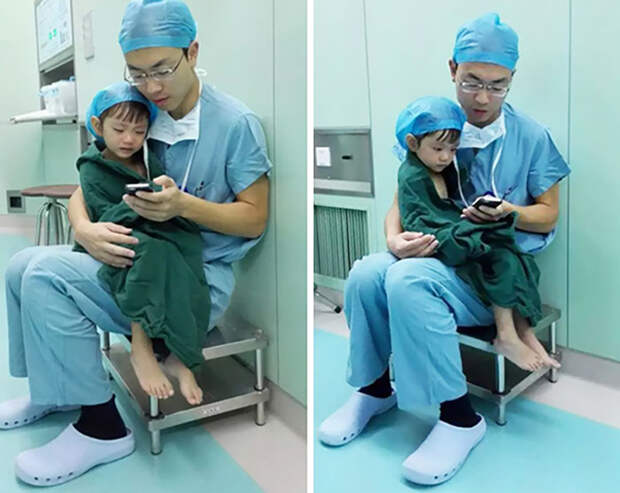 10. Кардиохирург успокаивает девочку перед операцией на сердце.