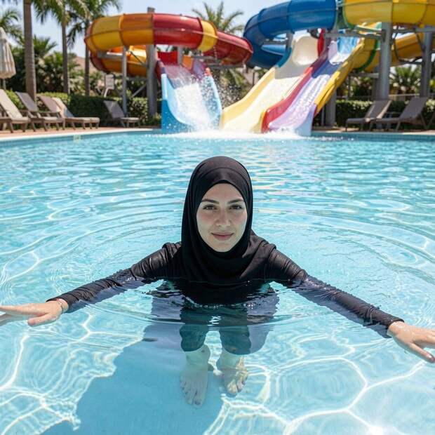 «Попробуйте снять с меня»: женщина в спортивном костюме залезла в бассейн в аквапарке