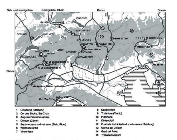 Альпы и важнейшие перевалы. Martin-Kilcher St. S. 29 - Войны Августа: покорение Альп | Военно-исторический портал Warspot.ru