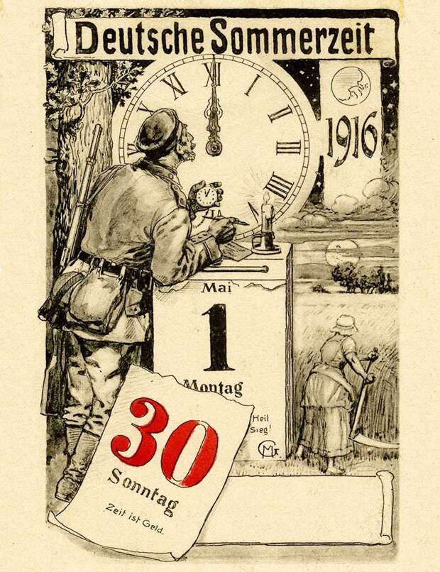 Postcard for the introduction of summer time in Germany on April 30, 1916