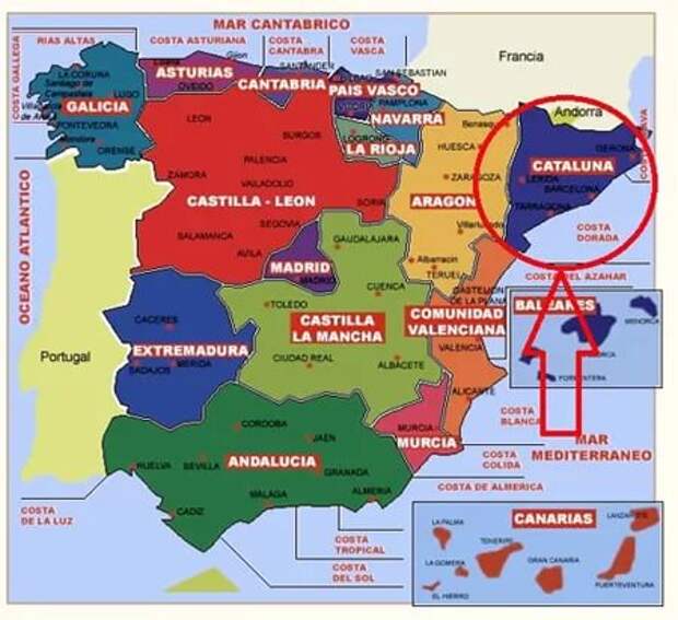 Район какая страна. Провинции Испании на карте. Карта Испании с регионами. Административное деление Испании на карте. Карта исторических регионов Испании.