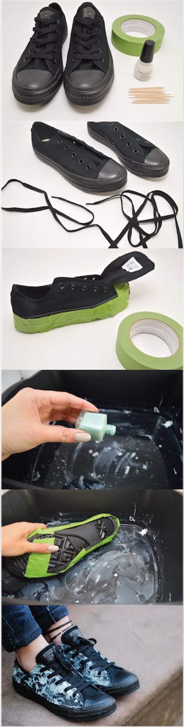 Blogger Kirsten Nunez demonstrates how to repurpose the marbling nail trend and apply the technique on Chucks in this easy DIY #chuckhack post: http://www.studs-and-pearls.com/2014/12/diy-marbled-low-tops.html #converse #diy: 
