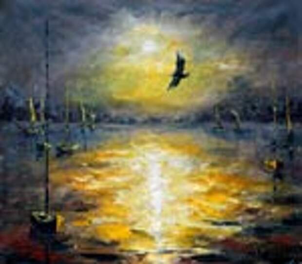 Ночной морской пейзаж - Ночное море - живопись маслом и мастихином - КОНЕЦ - художник Валерий Рыбаков. Продажа картины.
