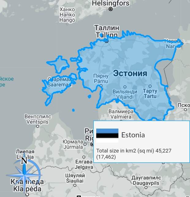 Эстония на карте. Данные по площади