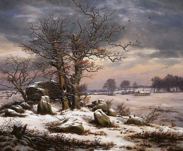 Johan Christian Dahl (1788-1857) - Winter Landscape. Near Vordingborg. (1827), Автор: Датская национальная галерея, Копенгаген (SMK) (Копенгаген (СМК) Датская национальная галерея)Датская национальная галерея, Копенгаген (SMK) (Живопись на Gallerix.ru)