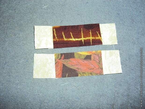 пришиваем к следующей по размеру темной заготовке белые квадратики, заглаживаем