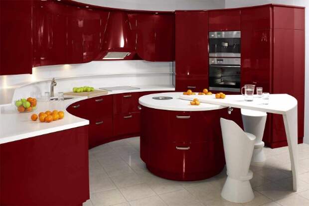оттенок спелой вишни цвет в дизайне фасада кухни 