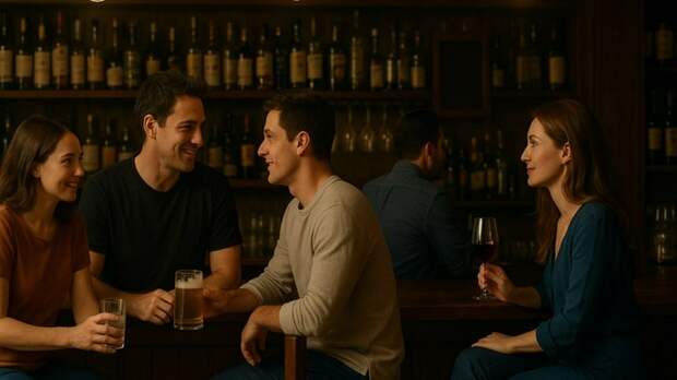 Люди в баре / Изображение сгенерировано нейросетью DALL-E / amic.ru