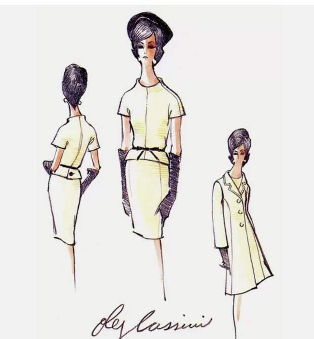 Эскиз костюма для Жаклин Кеннеди с подписью Олега Кассини