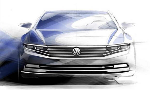 Набросок Фольксваген Пассат (VW Passat) вид спереди