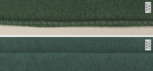 На фото пример оверлочного шва, созданного на свитшотовой ткани. Регулируя параметры строчки, она выглядит эстетично, а шов хорошо ложится.