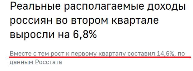 Ведь сам - то я и не приметил, как мои доходы выросли и я стал жить богаче - аж на 15% богаче, чем в первом квартале!